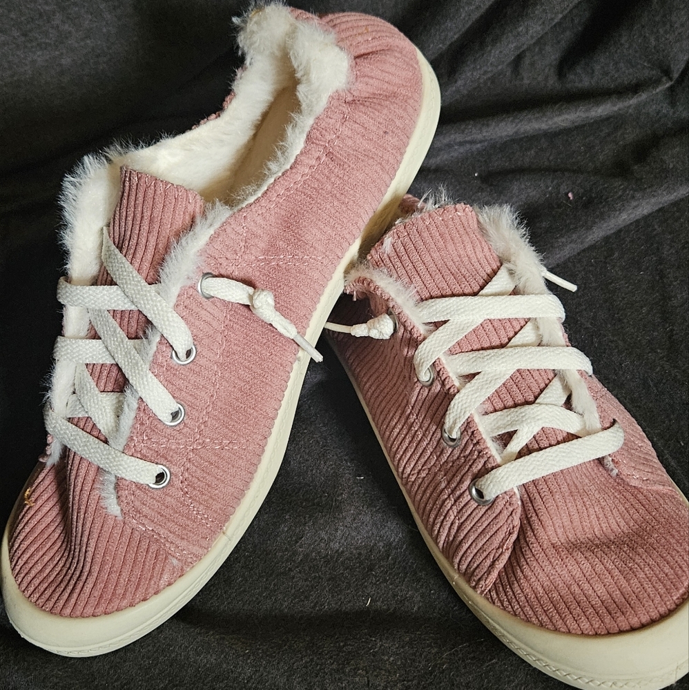 Time and Tru Pink Corduroy Sneakers with White Laces